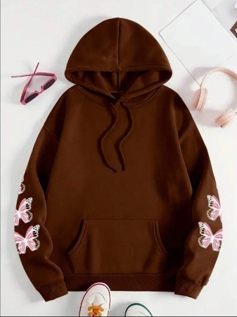 Women's Plus Size Butterfly Hoodie - Grey With Pink Trim, "Be Yourself" Print On The Back, Comfortable Hooded Pullover For Fall And Winter, Machine Washable Casual Clothing - Image 20