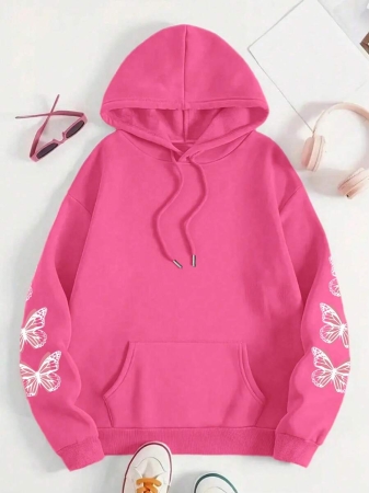 Women's Plus Size Butterfly Hoodie - Grey With Pink Trim, "Be Yourself" Print On The Back, Comfortable Hooded Pullover For Fall And Winter, Machine Washable Casual Clothing - Image 28