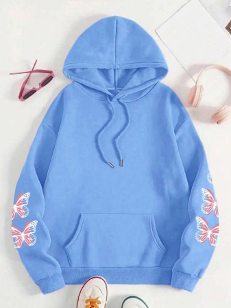 Women's Plus Size Butterfly Hoodie - Grey With Pink Trim, "Be Yourself" Print On The Back, Comfortable Hooded Pullover For Fall And Winter, Machine Washable Casual Clothing - Image 32
