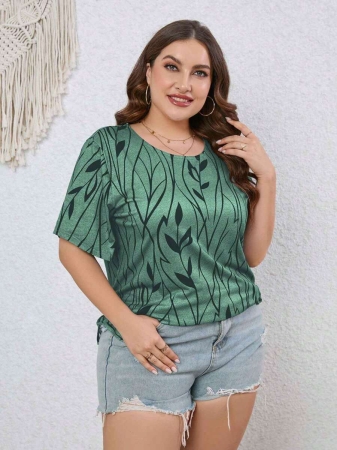Fox Claw Plus Size Women's Leaf Print Shirt Round- Neck Comfortable Loose-Fit All-Over Print Top - Image 11