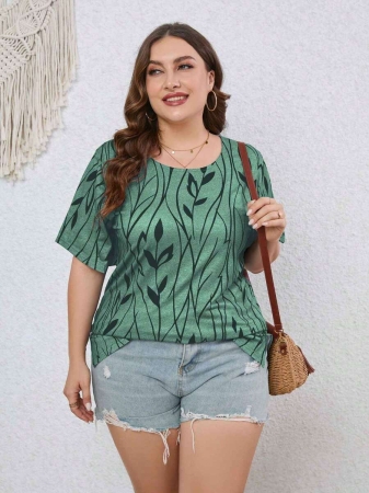 Fox Claw Plus Size Women's Leaf Print Shirt Round- Neck Comfortable Loose-Fit All-Over Print Top - Image 12
