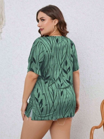 Fox Claw Plus Size Women's Leaf Print Shirt Round- Neck Comfortable Loose-Fit All-Over Print Top - Image 13