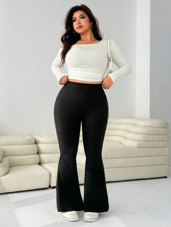Solflare Plus Size Women's Casual Solid Color Flare Pants,Autumn/Winter,Modify The Body Shape,Slim,Unique Waist Design,Versatile Flared Leggings Bell Bottom Pants Flared Pants Black Black Bell Bottoms,Fall,Back To School,Business Casual,Office Outfits,Work,Teacher,Fall Clothes For Women,Warm - Image 6