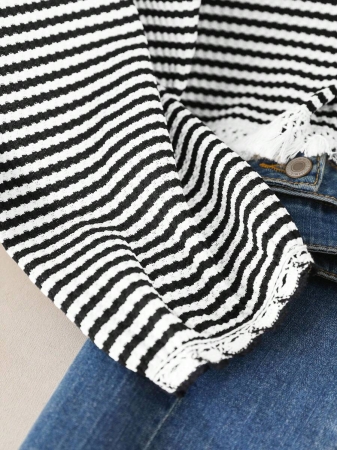 CosyJoli Plus Size Women Crew Neck Striped T-Shirt With Tassel Hem Design, Casual All-Match Versatile Tee,Fall Clothes For Women - Image 4