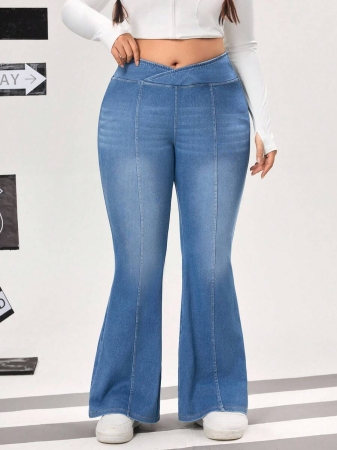 Flexra Plus Size Women's Fashionable Casual Washed Flare Jeans - Image 8