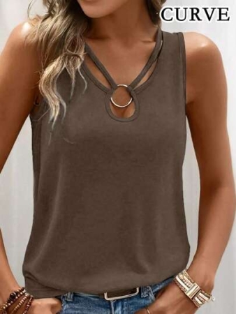 Summer Plus Women's Solid Color Cut Out Sleeveless Tank Top
