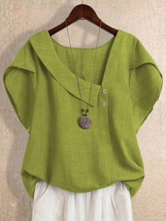 Linhara Women's Asymmetric Peplum Short Sleeve Casual Blouse For Summer