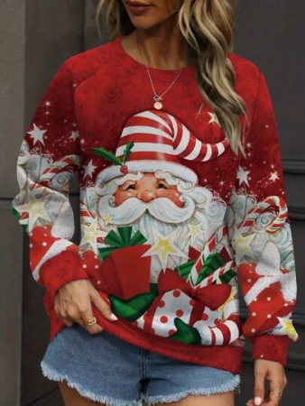 Plus Size Women's Cute Santa Claus Christmas Sweatshirt, Fashion For Autumn/Winter