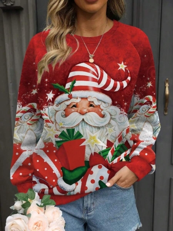 Plus Size Women's Cute Santa Claus Christmas Sweatshirt, Fashion For Autumn/Winter - Image 4