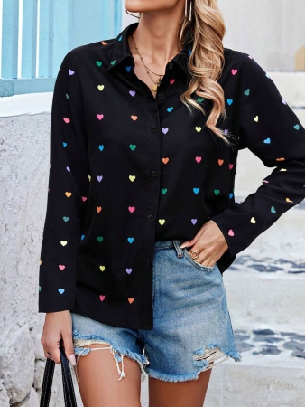 Nubod Plus Size Front Button Long Sleeve Plaid Casual Shirt, Random Print Fall Cloth For Women - Image 7