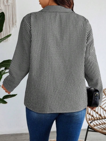 Nubod Plus Size Front Button Long Sleeve Plaid Casual Shirt, Random Print Fall Cloth For Women - Image 9