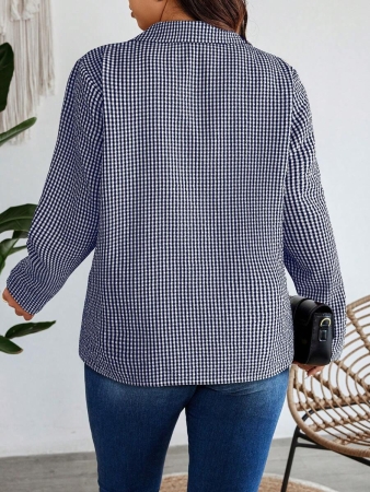 Nubod Plus Size Front Button Long Sleeve Plaid Casual Shirt, Random Print Fall Cloth For Women - Image 14