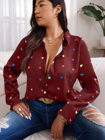 Nubod Plus Size Front Button Long Sleeve Plaid Casual Shirt, Random Print Fall Cloth For Women - Image 18