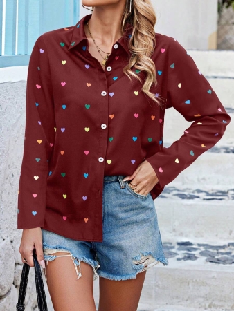 Nubod Plus Size Front Button Long Sleeve Plaid Casual Shirt, Random Print Fall Cloth For Women - Image 20