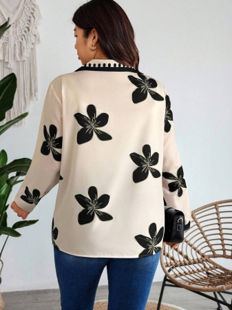 Nubod Plus Size Front Button Long Sleeve Plaid Casual Shirt, Random Print Fall Cloth For Women - Image 22