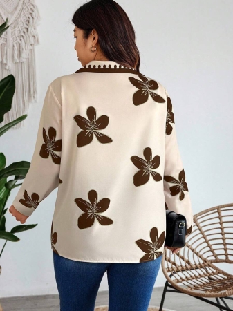 Nubod Plus Size Front Button Long Sleeve Plaid Casual Shirt, Random Print Fall Cloth For Women - Image 25