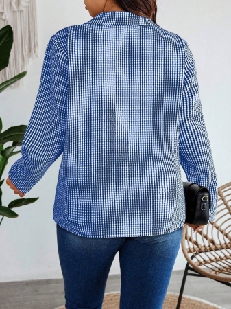 Nubod Plus Size Front Button Long Sleeve Plaid Casual Shirt, Random Print Fall Cloth For Women - Image 28