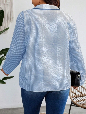 Nubod Plus Size Front Button Long Sleeve Plaid Casual Shirt, Random Print Fall Cloth For Women - Image 38