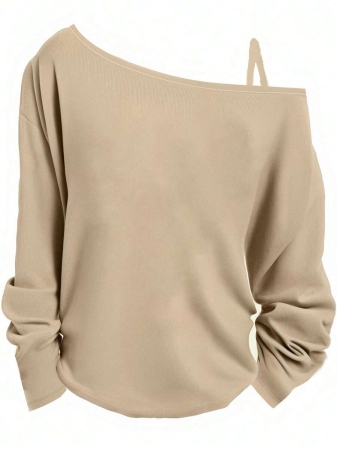 EMERY ROSE Plus Size Casual Stars And Moon Print Solid Color Asymmetric Collar Long Sleeve Sweatshirt Autumn And Winter,Fall Clothes For Women - Image 6