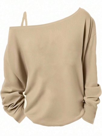 EMERY ROSE Plus Size Casual Stars And Moon Print Solid Color Asymmetric Collar Long Sleeve Sweatshirt Autumn And Winter,Fall Clothes For Women - Image 7