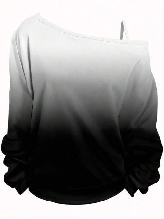 EMERY ROSE Plus Size Casual Stars And Moon Print Solid Color Asymmetric Collar Long Sleeve Sweatshirt Autumn And Winter,Fall Clothes For Women - Image 10