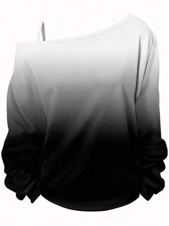 EMERY ROSE Plus Size Casual Stars And Moon Print Solid Color Asymmetric Collar Long Sleeve Sweatshirt Autumn And Winter,Fall Clothes For Women - Image 11