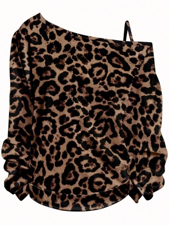 EMERY ROSE Plus Size Casual Stars And Moon Print Solid Color Asymmetric Collar Long Sleeve Sweatshirt Autumn And Winter,Fall Clothes For Women - Image 46