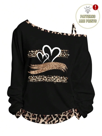 EMERY ROSE Plus Size Casual Stars And Moon Print Solid Color Asymmetric Collar Long Sleeve Sweatshirt Autumn And Winter,Fall Clothes For Women - Image 54