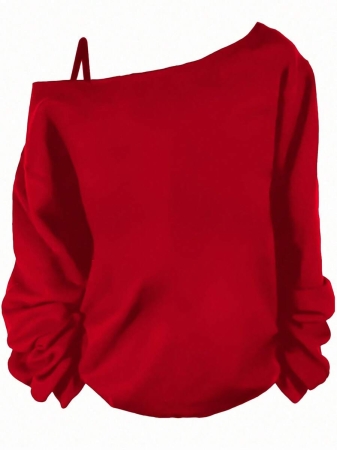 EMERY ROSE Plus Size Casual Stars And Moon Print Solid Color Asymmetric Collar Long Sleeve Sweatshirt Autumn And Winter,Fall Clothes For Women - Image 58