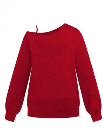 EMERY ROSE Plus Size Casual Stars And Moon Print Solid Color Asymmetric Collar Long Sleeve Sweatshirt Autumn And Winter,Fall Clothes For Women - Image 61