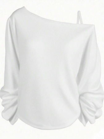 EMERY ROSE Plus Size Casual Stars And Moon Print Solid Color Asymmetric Collar Long Sleeve Sweatshirt Autumn And Winter,Fall Clothes For Women - Image 70