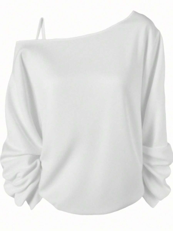 EMERY ROSE Plus Size Casual Stars And Moon Print Solid Color Asymmetric Collar Long Sleeve Sweatshirt Autumn And Winter,Fall Clothes For Women - Image 71