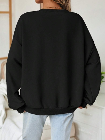 SHEIN LUNE Halloween & Teacher's Day Casual Minimalist Jesus & God Graphic Round Neck Loose Fit Long Sleeve Hoodie Sweatshirt For Women, Suitable For Autumn/Winter Fall - Image 3