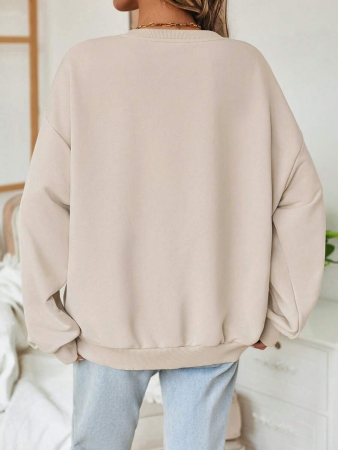 SHEIN LUNE Halloween & Teacher's Day Casual Minimalist Jesus & God Graphic Round Neck Loose Fit Long Sleeve Hoodie Sweatshirt For Women, Suitable For Autumn/Winter Fall - Image 9