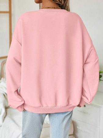 SHEIN LUNE Halloween & Teacher's Day Casual Minimalist Jesus & God Graphic Round Neck Loose Fit Long Sleeve Hoodie Sweatshirt For Women, Suitable For Autumn/Winter Fall - Image 17