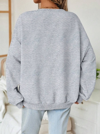 SHEIN LUNE Halloween & Teacher's Day Casual Minimalist Jesus & God Graphic Round Neck Loose Fit Long Sleeve Hoodie Sweatshirt For Women, Suitable For Autumn/Winter Fall - Image 21