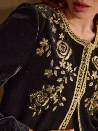 MOTF PREMIUM BLACK VELVET EMBROIDERED FLORAL PATCHWORK JACKET - Image 3