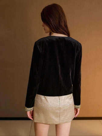 MOTF PREMIUM BLACK VELVET EMBROIDERED FLORAL PATCHWORK JACKET - Image 4