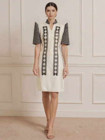 Amyenjoylife Modern Filipiniana Ladies' Elegant Temperament Printed Long Bubble Sleeve Short Sleeved Top - Image 2