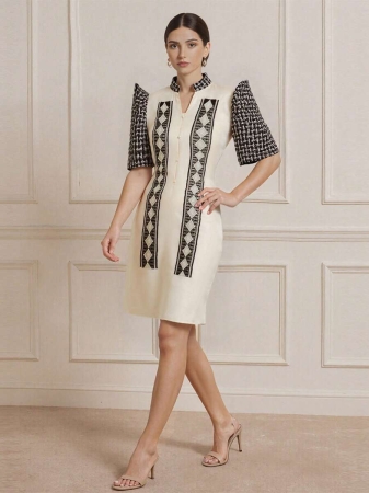 Amyenjoylife Modern Filipiniana Ladies' Elegant Temperament Printed Long Bubble Sleeve Short Sleeved Top - Image 5