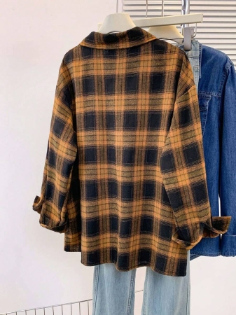 Women's Vintage Plaid Flannel Shirt With Lapel Collar, Long Sleeve Button Front Pocket Shirt Jacket For Casual Office, Home And Daily Wear In Fall Winter Spring - Image 6