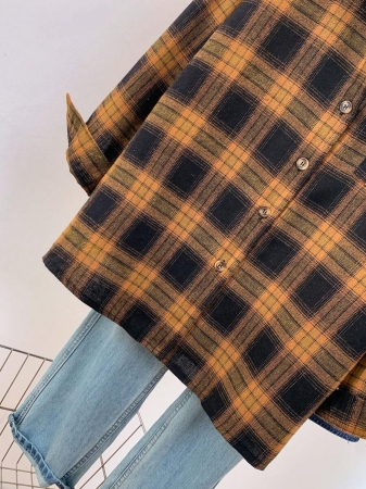 Women's Vintage Plaid Flannel Shirt With Lapel Collar, Long Sleeve Button Front Pocket Shirt Jacket For Casual Office, Home And Daily Wear In Fall Winter Spring - Image 9