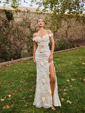 Faeriesty Haute Glamour Elegant Floral Mermaid Evening Gown With Delicate 3D Flower Embroidery – Fish-Tail Silhouette For Weddings, Evening Galas, Red-Carpet Events And Award Ceremonies - Image 2