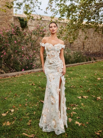 Faeriesty Haute Glamour Elegant Floral Mermaid Evening Gown With Delicate 3D Flower Embroidery – Fish-Tail Silhouette For Weddings, Evening Galas, Red-Carpet Events And Award Ceremonies - Image 4