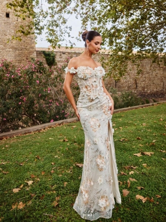 Faeriesty Haute Glamour Elegant Floral Mermaid Evening Gown With Delicate 3D Flower Embroidery – Fish-Tail Silhouette For Weddings, Evening Galas, Red-Carpet Events And Award Ceremonies - Image 7