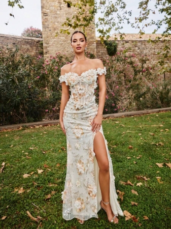 Faeriesty Haute Glamour Elegant Floral Mermaid Evening Gown With Delicate 3D Flower Embroidery – Fish-Tail Silhouette For Weddings, Evening Galas, Red-Carpet Events And Award Ceremonies - Image 8