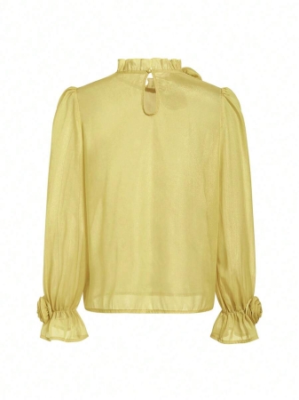 Solivie Women's Elegant Versatile Floral Print Ruffle Sleeve Mandarin Collar Blouse Blue And White Striped Base Shirt, Long Sleeves, Autumn Shirt, Wide French Style, Versatile Ruffled Shirt New Women's Autumn/Winter Clothing - Image 10