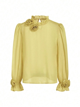 Solivie Women's Elegant Versatile Floral Print Ruffle Sleeve Mandarin Collar Blouse Blue And White Striped Base Shirt, Long Sleeves, Autumn Shirt, Wide French Style, Versatile Ruffled Shirt New Women's Autumn/Winter Clothing - Image 13