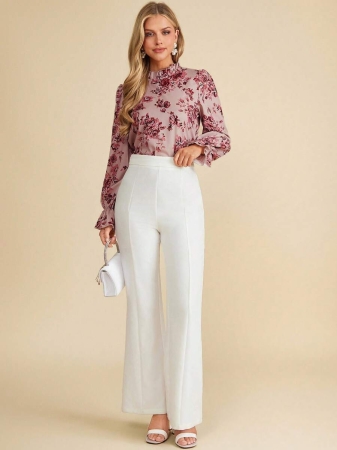 Solivie Women's Elegant Versatile Floral Print Ruffle Sleeve Mandarin Collar Blouse Blue And White Striped Base Shirt, Long Sleeves, Autumn Shirt, Wide French Style, Versatile Ruffled Shirt New Women's Autumn/Winter Clothing - Image 45