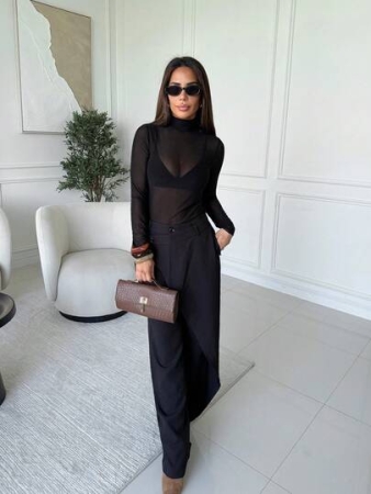 Milla Jasmine Stockholm Style, Women's Teacher Outfit, Autumn Clothing, High Collar Turtleneck Knit Top, Elegant Autumn/Winter Blouse, Mesh Long Sleeve Shirt, Business Casual Women's Basic Top